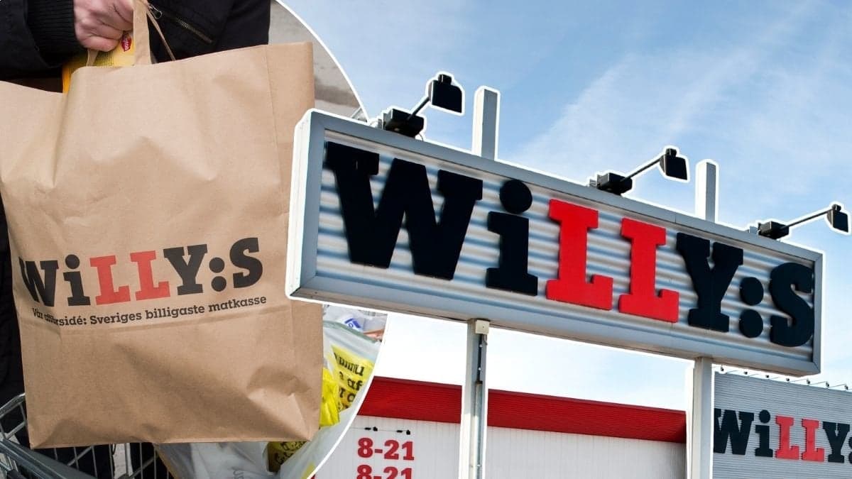 Bilder på En Willys-skylt och en papperkasse.