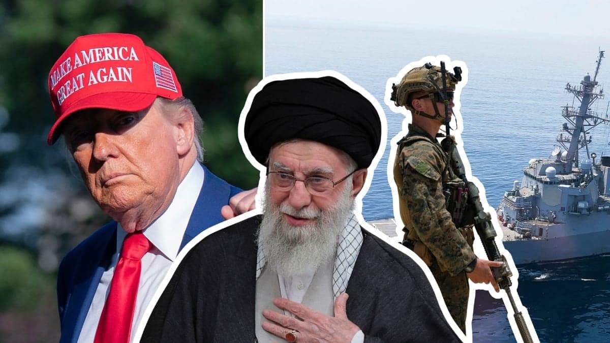 Trump, militär och Irans ledare Khamenei.