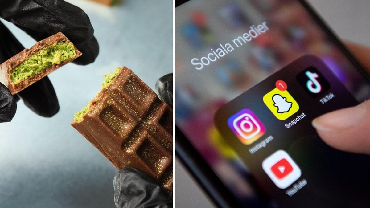 Bilder på Snapchat och choklad.