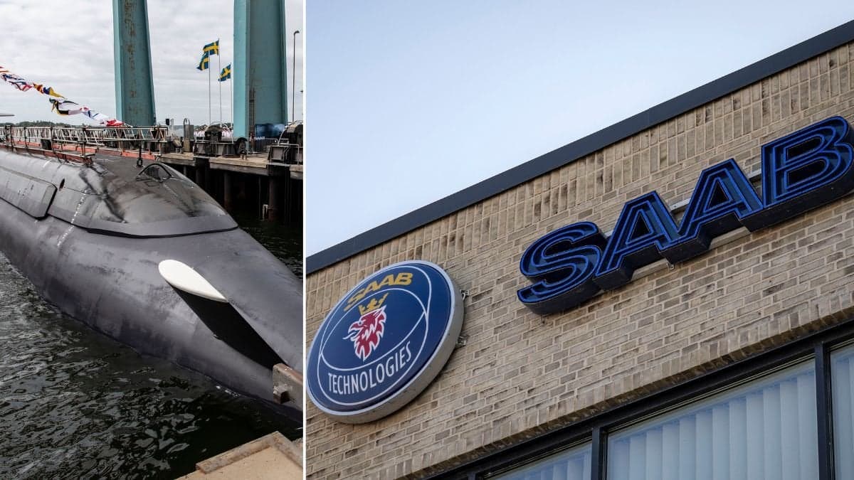 Ubåt och Saabs logga.