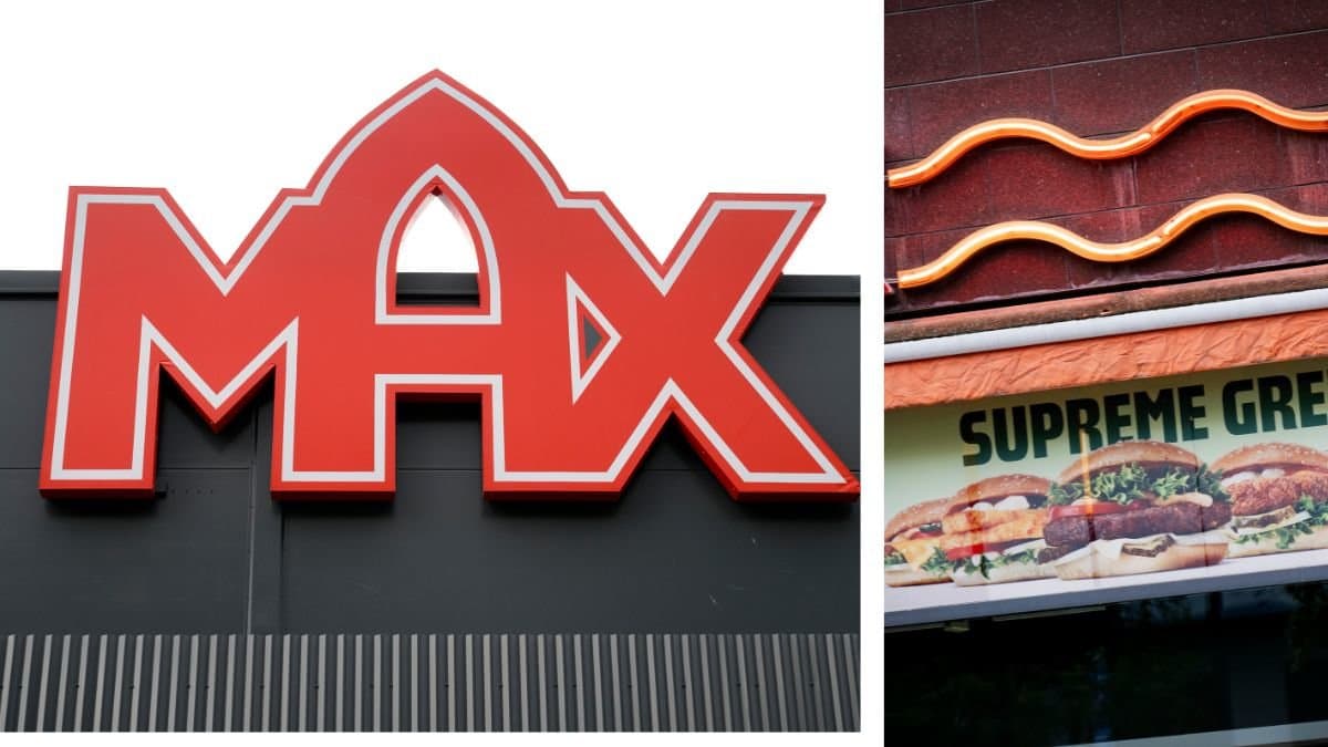 Max-skylt vänster. Max-restaurang höger.
