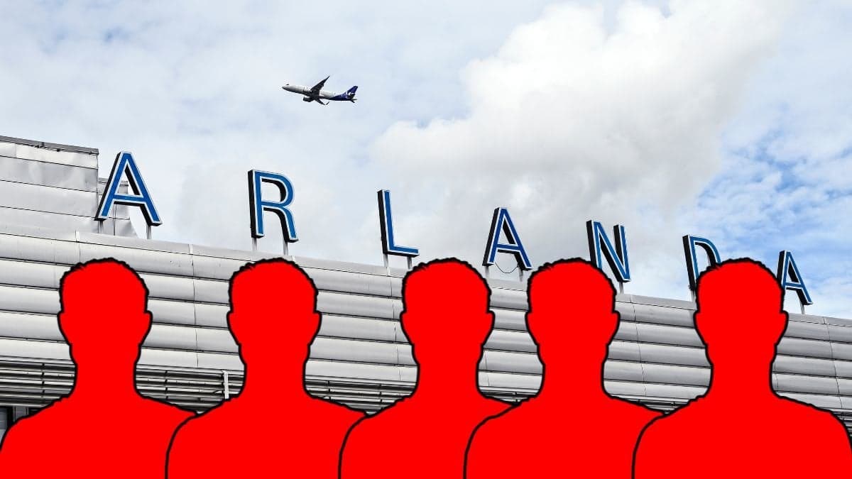 Arlanda och siluetter av fem män.