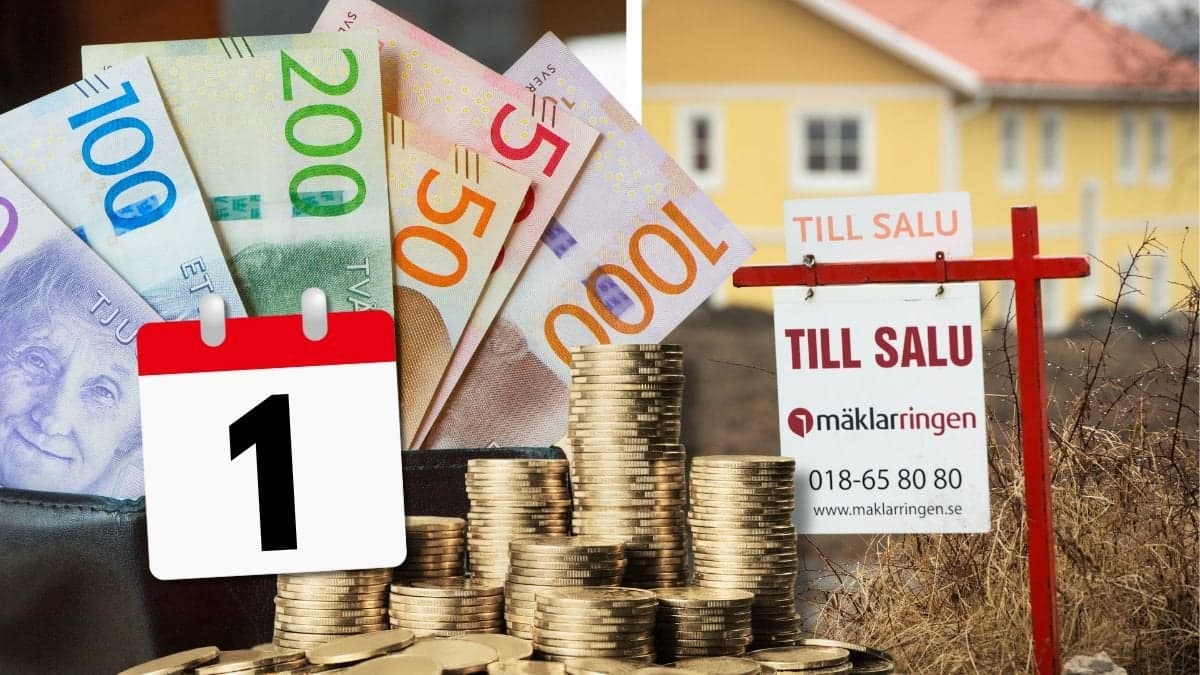 Pengar och tillsalu skylt.