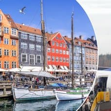 Bilder på Nyhavn i Köpenhamn och ett SAS-plan.