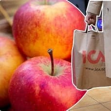 Bild på äpplen och matkassar från Ica.