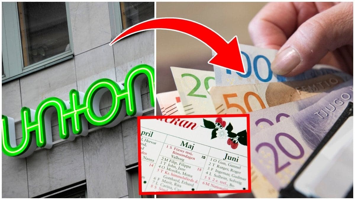 Neonskylt för unionen, en kalender och en plånbok med pengar.