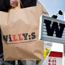 Bilder på En Willys-skylt och en papperkasse.