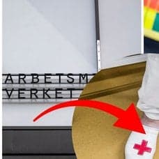 Bild av arbetsmiljöverket, olyckaskylt och sjuksköterska.