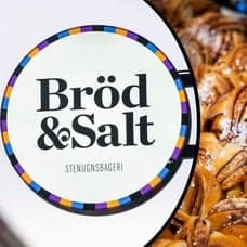 Bilder på bullar och en Bröd & Salt-skylt.