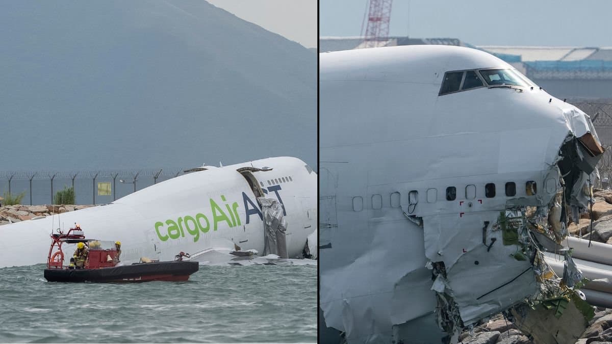 Fraktfartyget kolliderade med ett markfordon och gled av landningsbanan ned i havet.