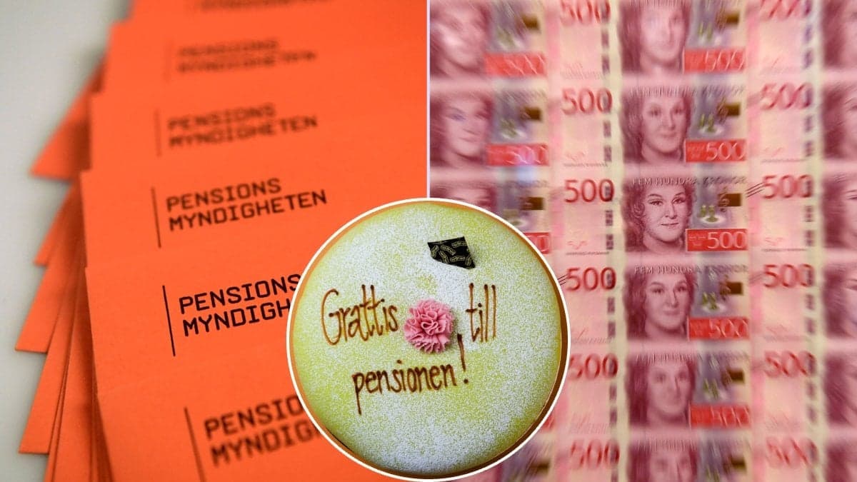 Brev från pensionsmyndigheten, tårta och pengar.