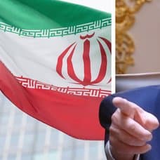 Irans flagga vänster. Donald Trump höger.