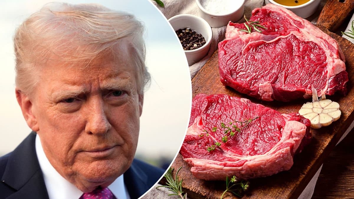 Bilder på Trump och på köttbitar.