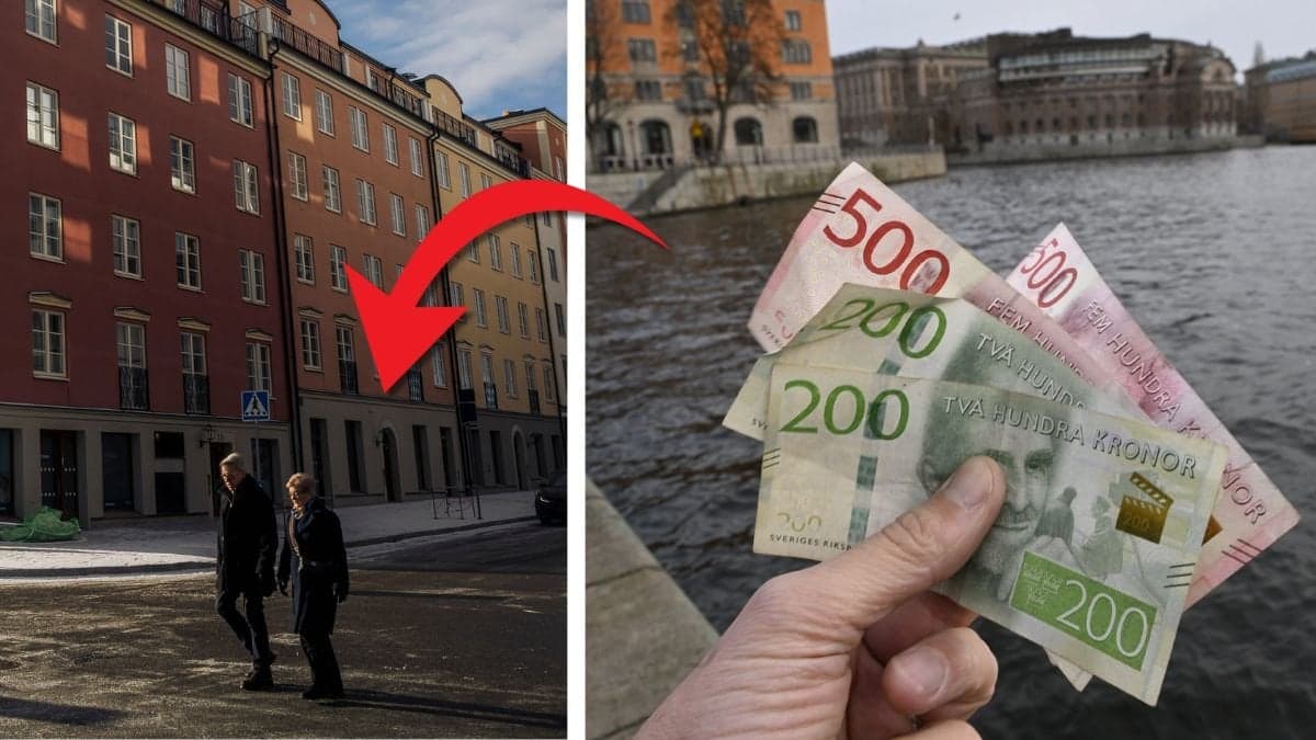 Äldre par i bostadsområde och pengar.