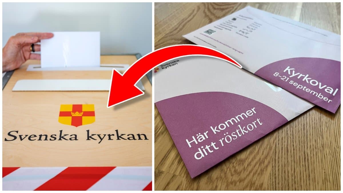 Valsedel placeras i valurna i vallokal och röstkort från Svenska kyrkan