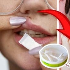 Kvinna sätter in prilla närbild vänster. Kvinna sätter in en prilla höger. En snusdosa utklippt i mitten. En söndrig spargris utklippt i mitten.