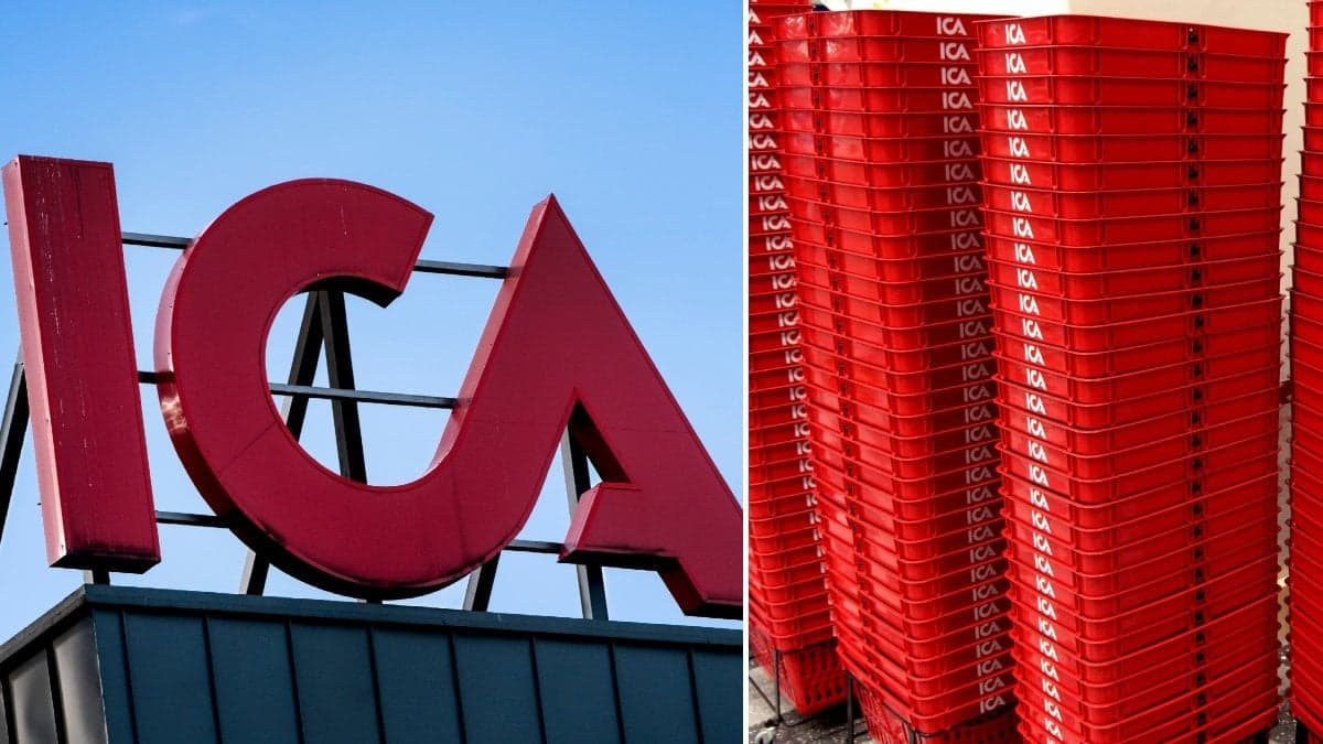 Bild på Icas kundkorgar och Icas logga.