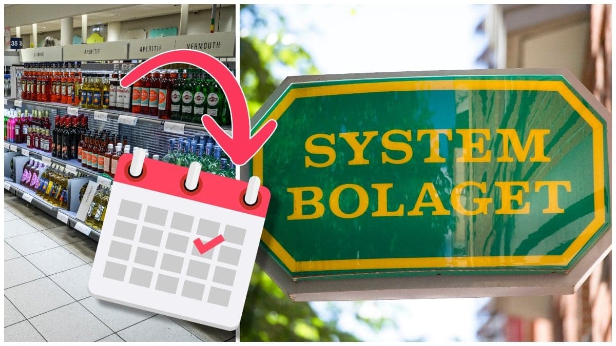 Hyllor på Systembolaget och Systembolagets skylt på en fasad