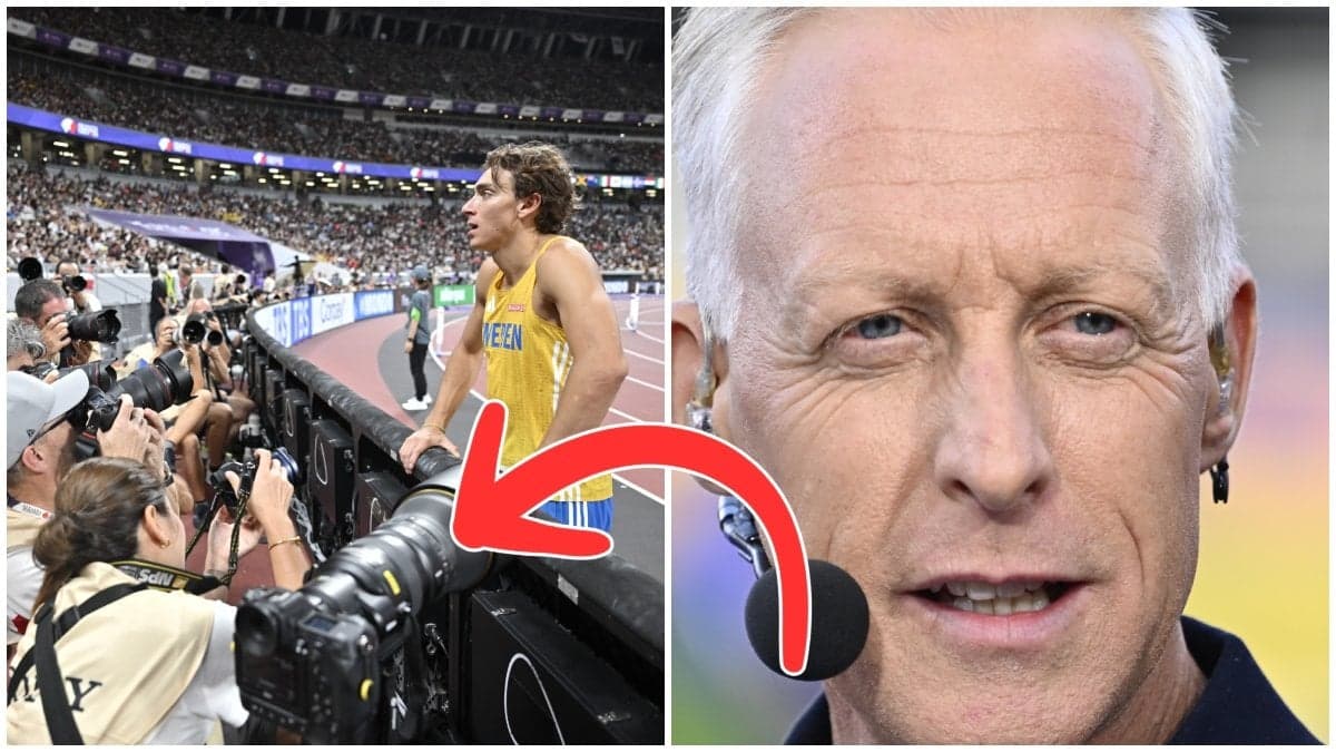 Fotodiket i friidrotts-VM och SVT:s programledare André Pops.