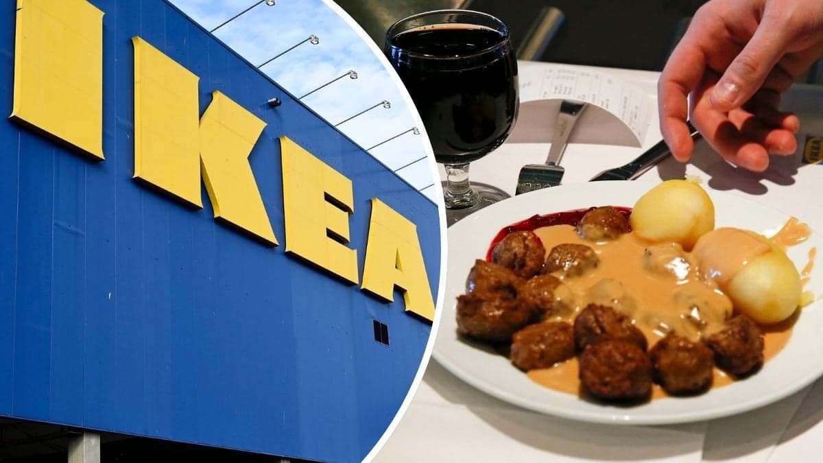 Bilder på Ikeas varuhus och köttbullar med mos.