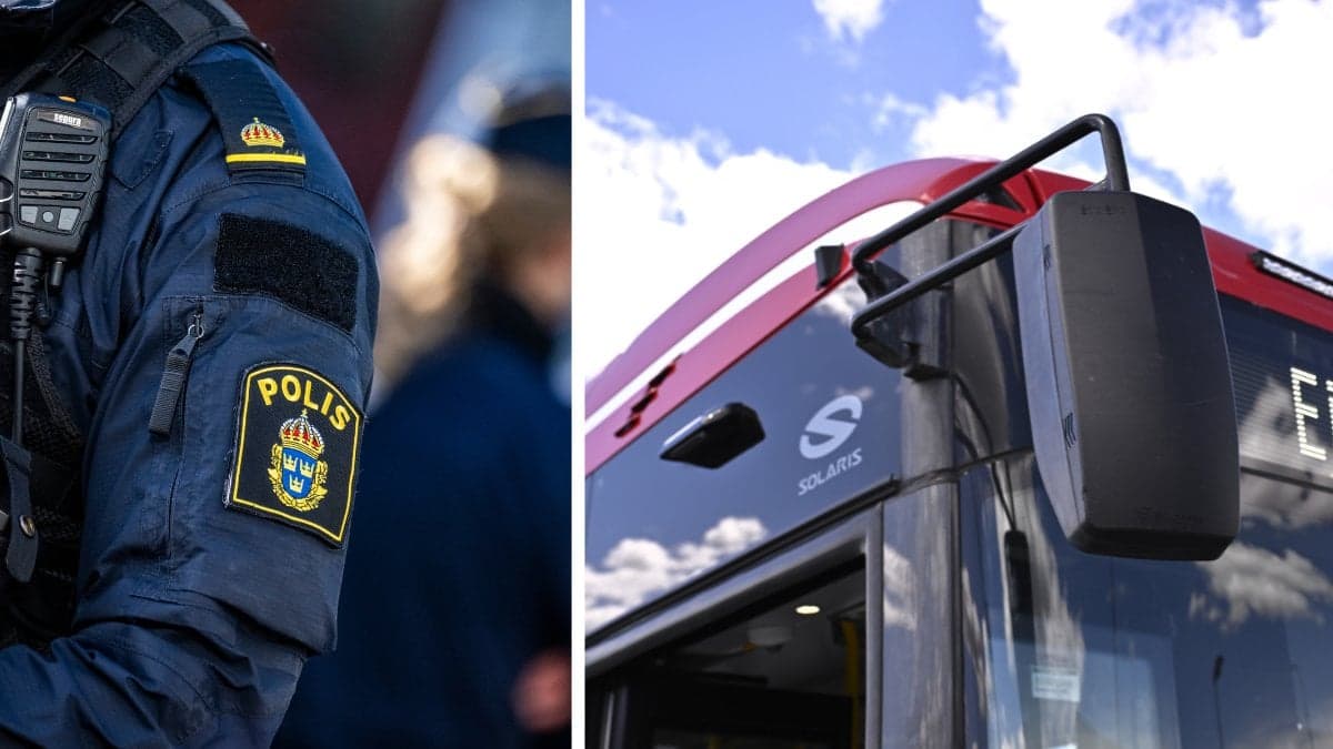 Polis vänster. Buss höger.