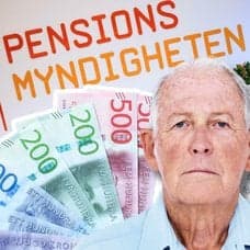 Svenska sedlar, Pensiomsyndighetens logga, Försäkringskassans app och en äldre man