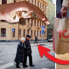 Äldre par och matkassar.