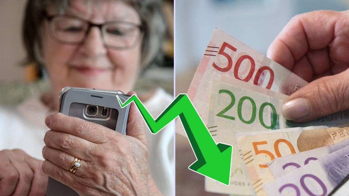 Kvinna med mobil, pengar och graf.