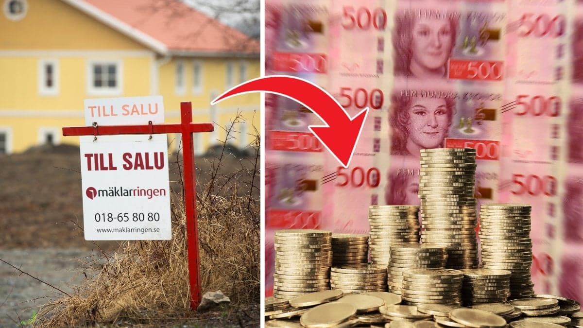 Till-saluskylt och femhundralappar.