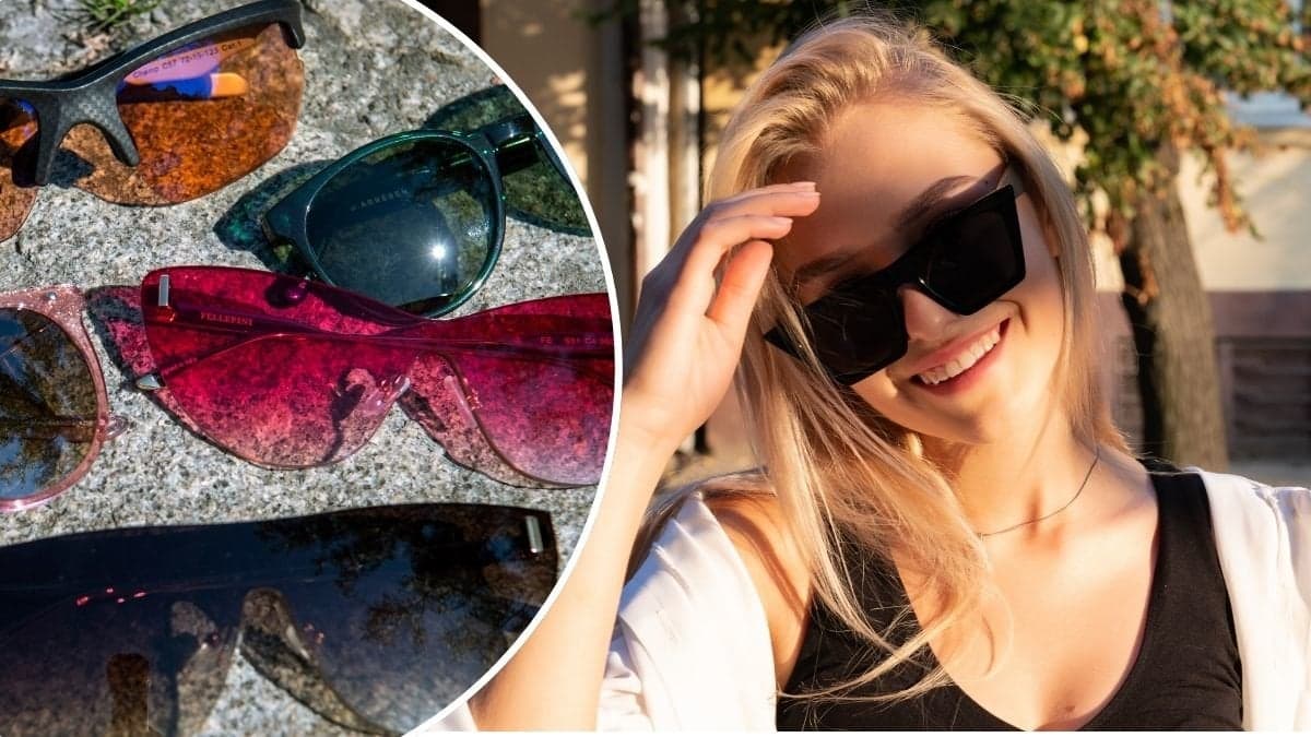 Bilder på kvinna med solglasögon och solglasögon.