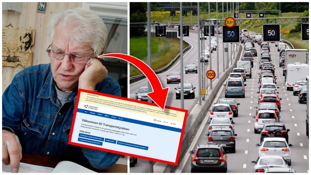 Äldre man som ser bekymrad ut och trafik på E4