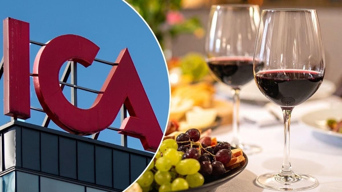 Bilder på vin och Icas skylt.
