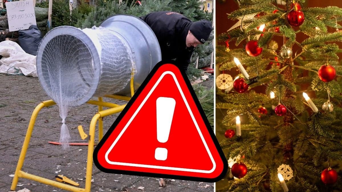 Julgranshandlare och pyntad gran.