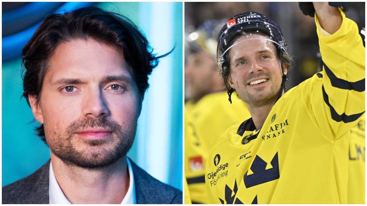 Jacob Josefson i tv-studion och i Tre kronor tröja