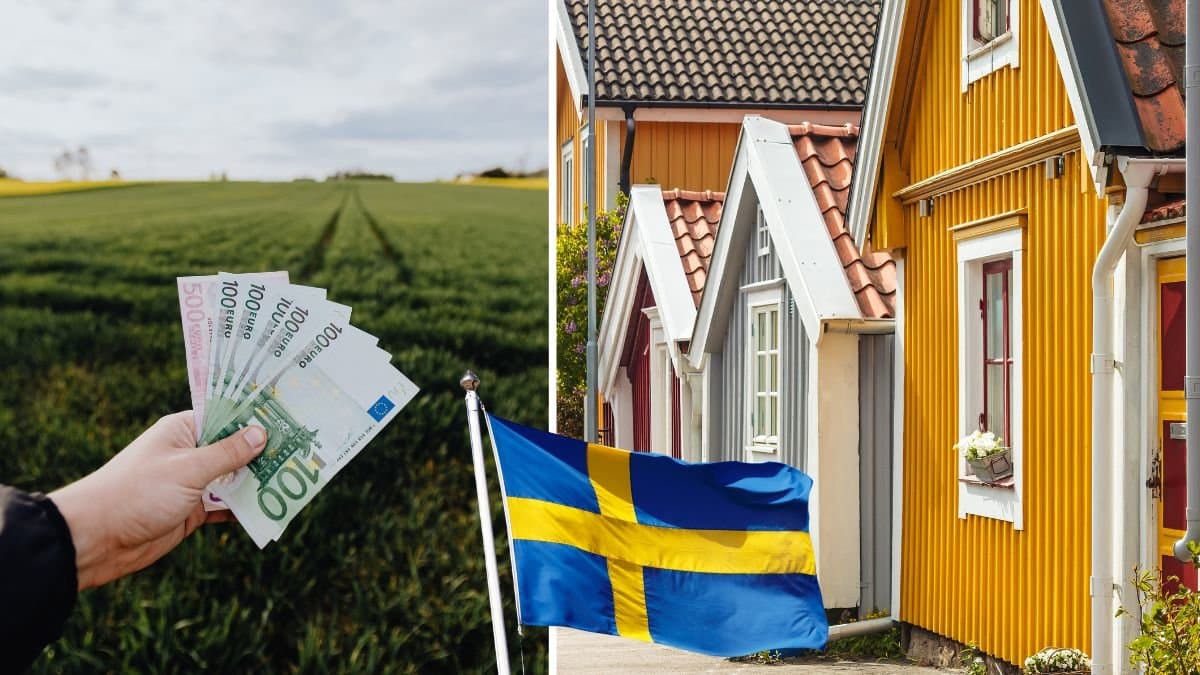 Svenska kontanter/pengar och ett svenskt hus.