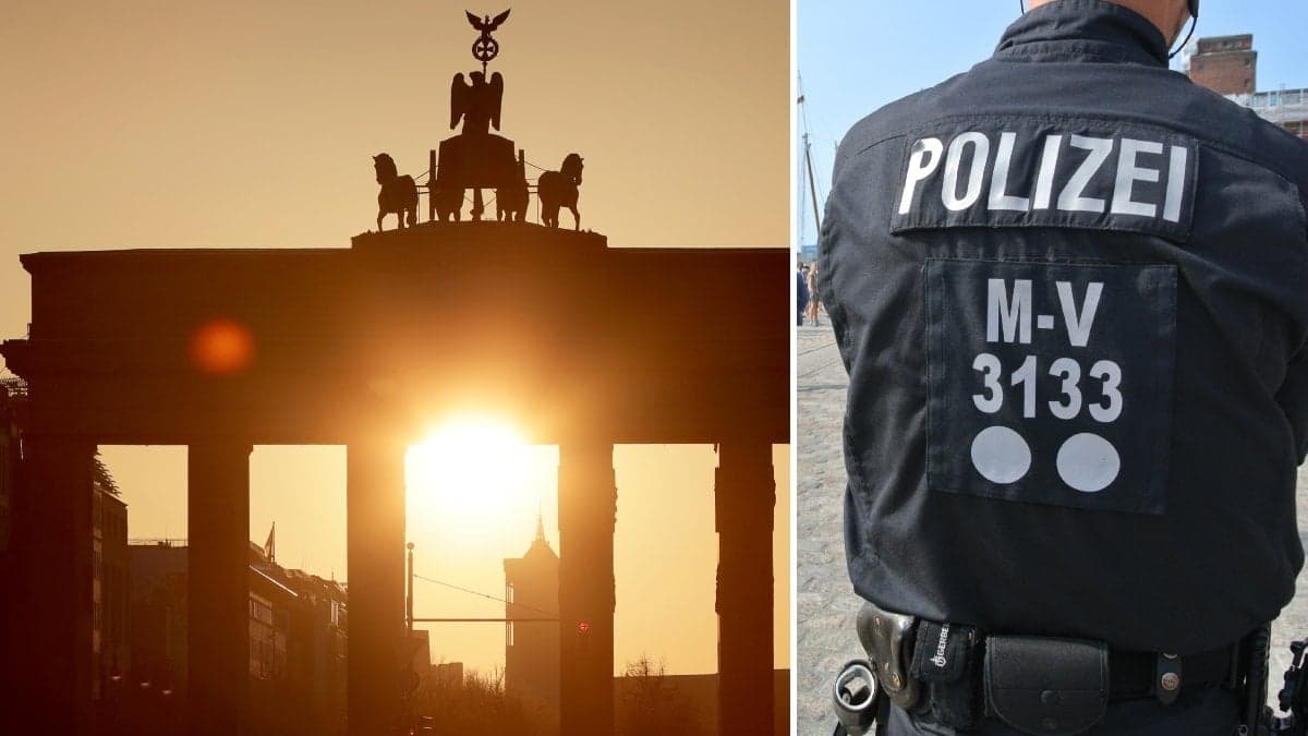 Bilder på tysk polis och Brandenburger tor.
