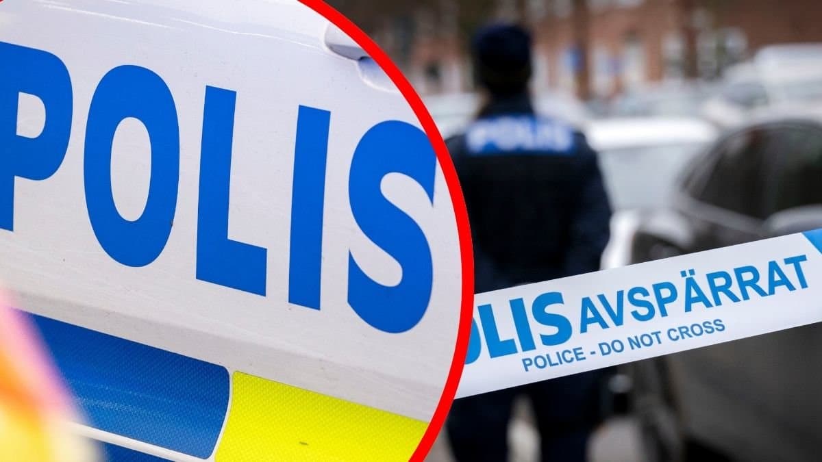 Polisbil vänster, Polisavspärrning höger.