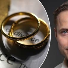 Bild på vigselringar och psykologen David Waskuri.