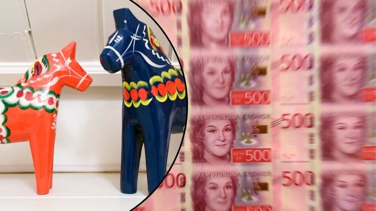 Bilder på prydnader och sedlar.