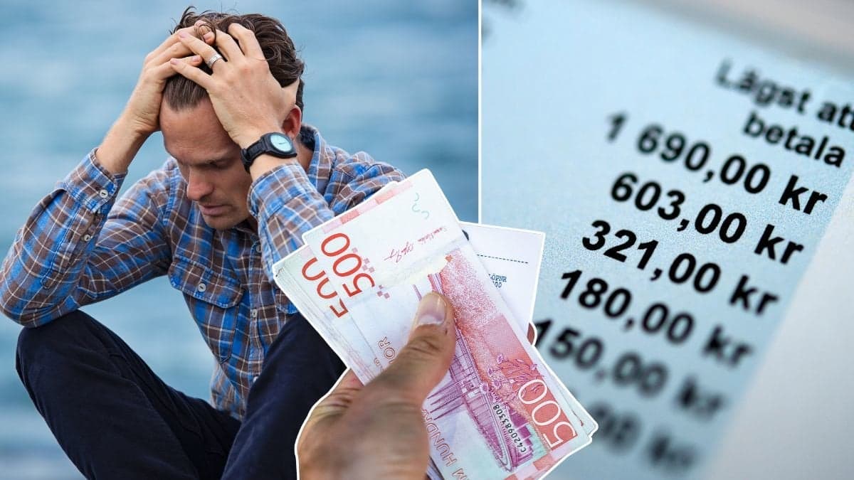 En uppiven man, pengar och en avbetalningsplan på en faktura.