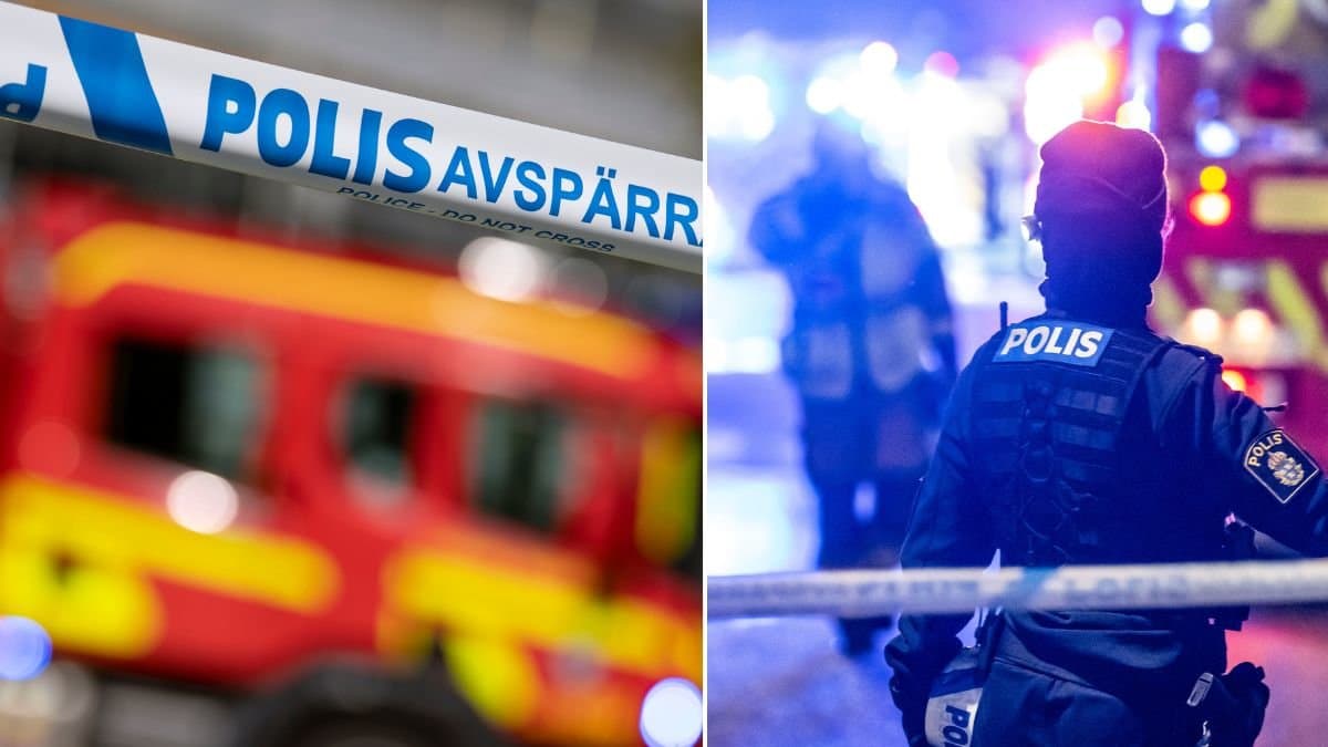 Brandkår, polis och avspärrning.