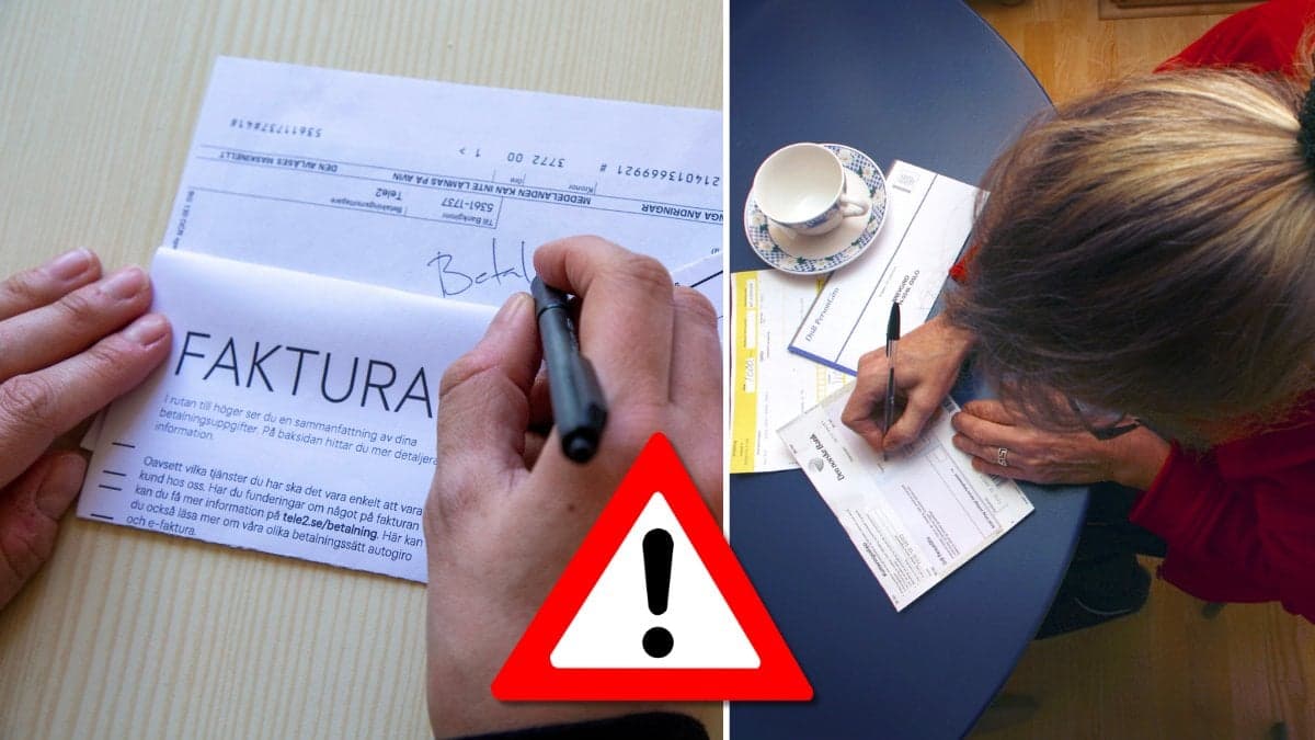 Faktura och en kvinna betalar en faktura.