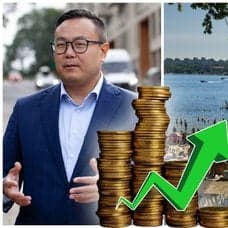 Stefan Westerberg, privatekonom hos Länsförsäkringar, och personer på badstrand i Stockholm