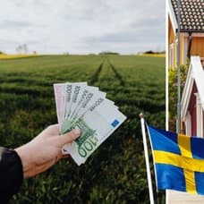 Svenska kontanter/pengar och ett svenskt hus.