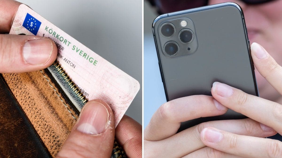 Bilder på ett körkort och en mobiltelefon.