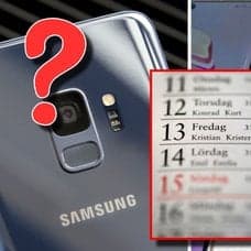 Baksidan på en Samsung-mobil, en kalender inzoomad på fredag den 13 och skärmen på en Motorola-mobil