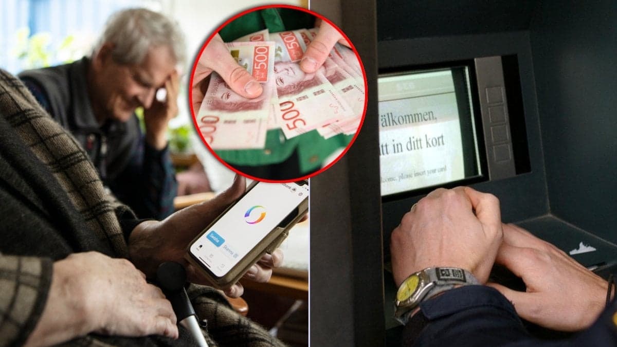 Man, pengar och bankomat.