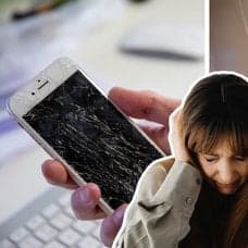 trasig mobil, inbrott och bekymrad kvinna