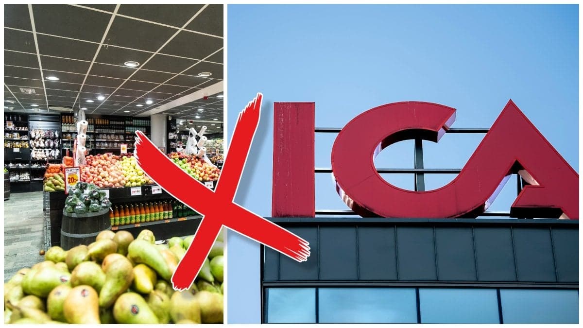 Grönsaksavdelning i butik och Ica-skylt