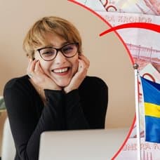 Glad kvinna, svensk flagga, 500-lappar.